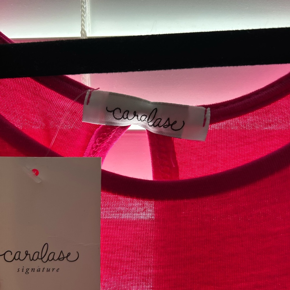 Caralase Signature Pink maxi dress with open sleeves and tank underneath.